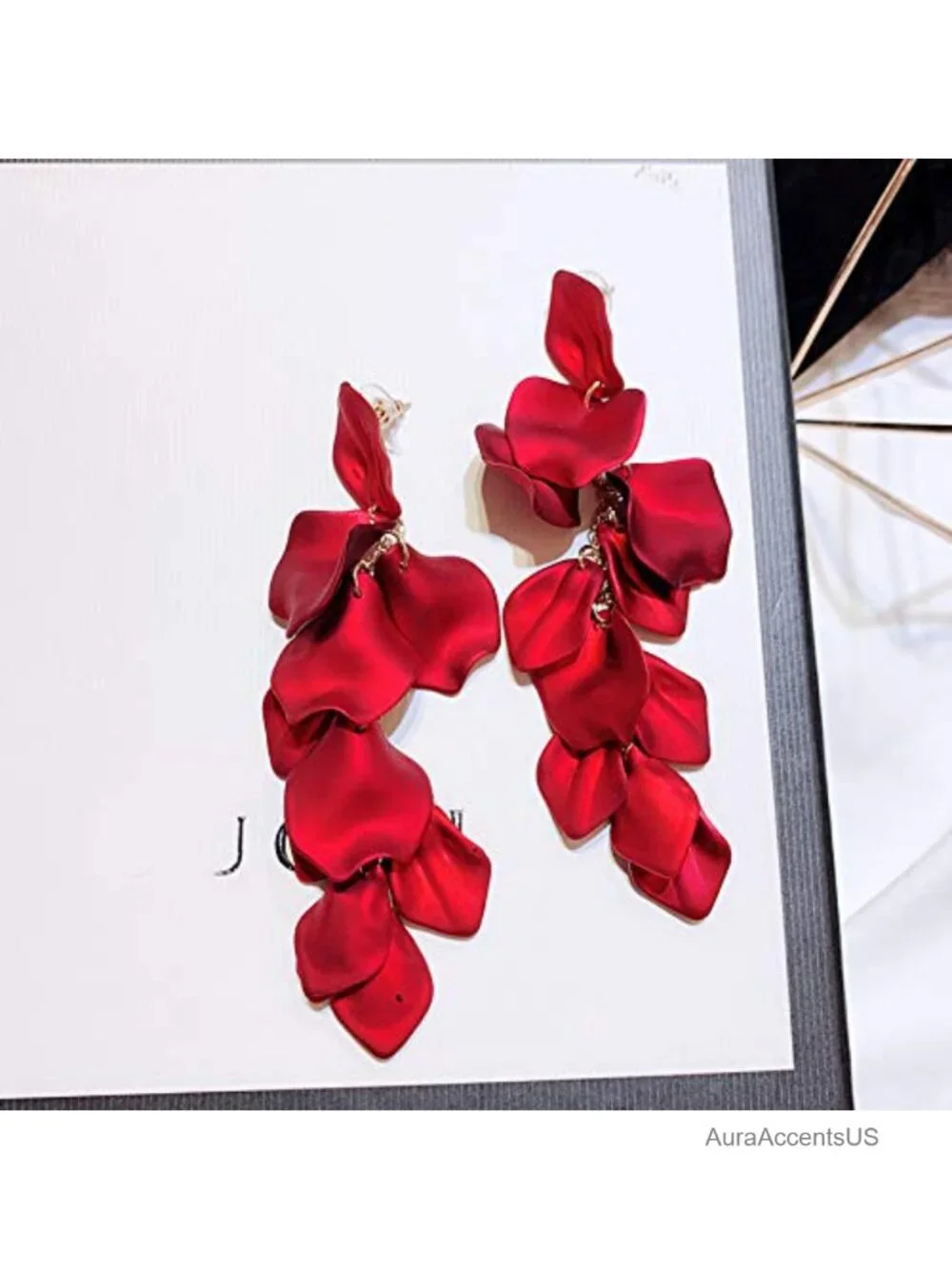 Long Acrylic Rose Petal Earrings Dangle Exaggerated Flower Drop Earrings